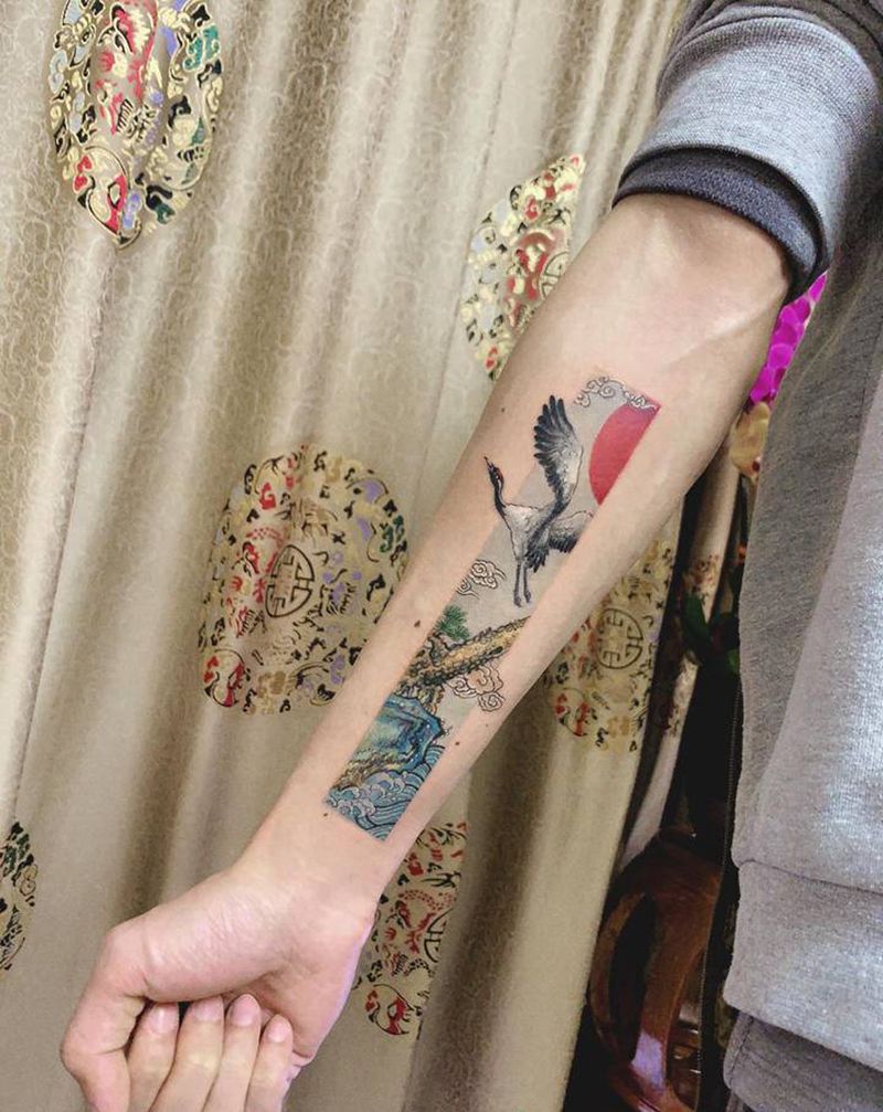 《指日高升02》纹身图片_手臂新传统水墨国画纹身图案