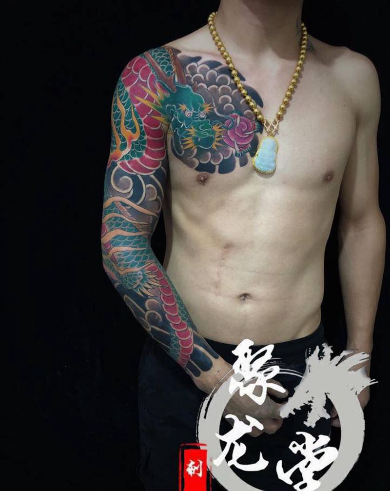 老传统花臂待续纹身图片_手臂老传统纹身图案