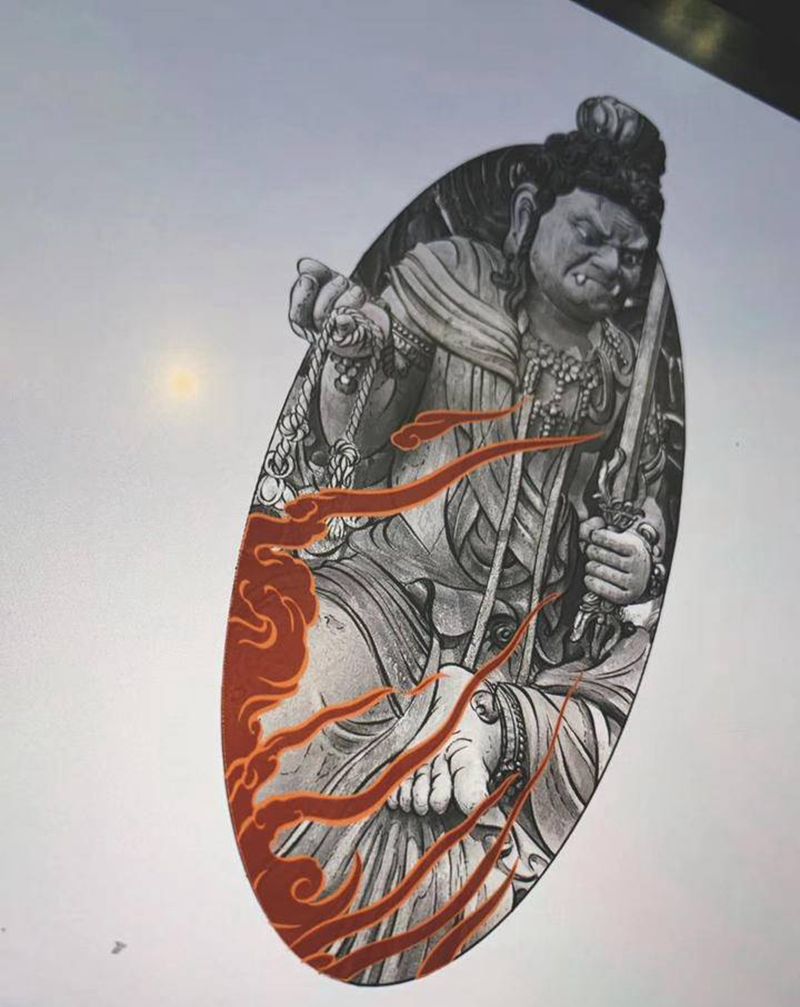 《不动明王》设计稿纹身图片_手臂腰部点刺新传统纹身图案