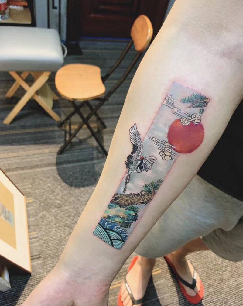 【国画纹身·鸿运当头】纹身图片_手臂新传统水墨国画纹身图案