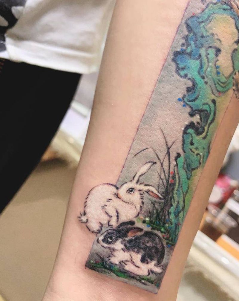 【游必有方】小国画系列纹身图片_手臂新传统水彩传统国画纹身图案