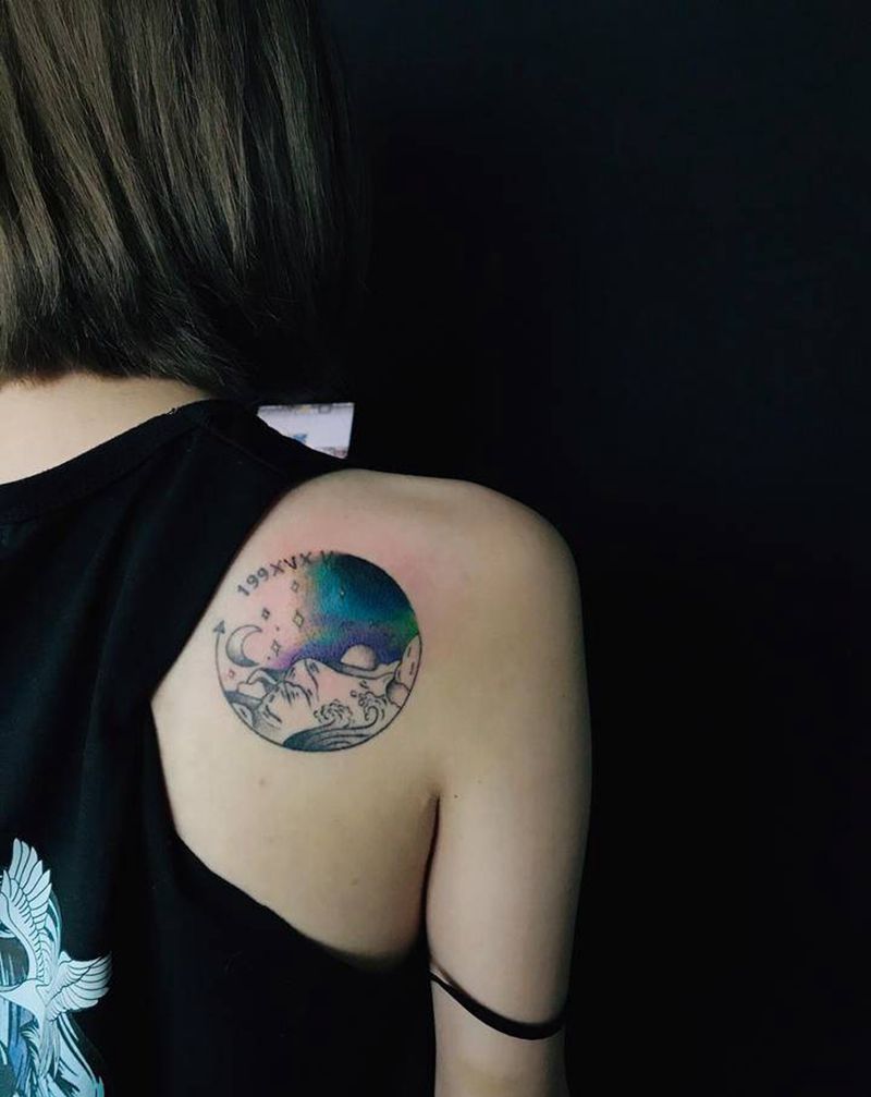 盖图纹身图片_背部水彩纹身图案