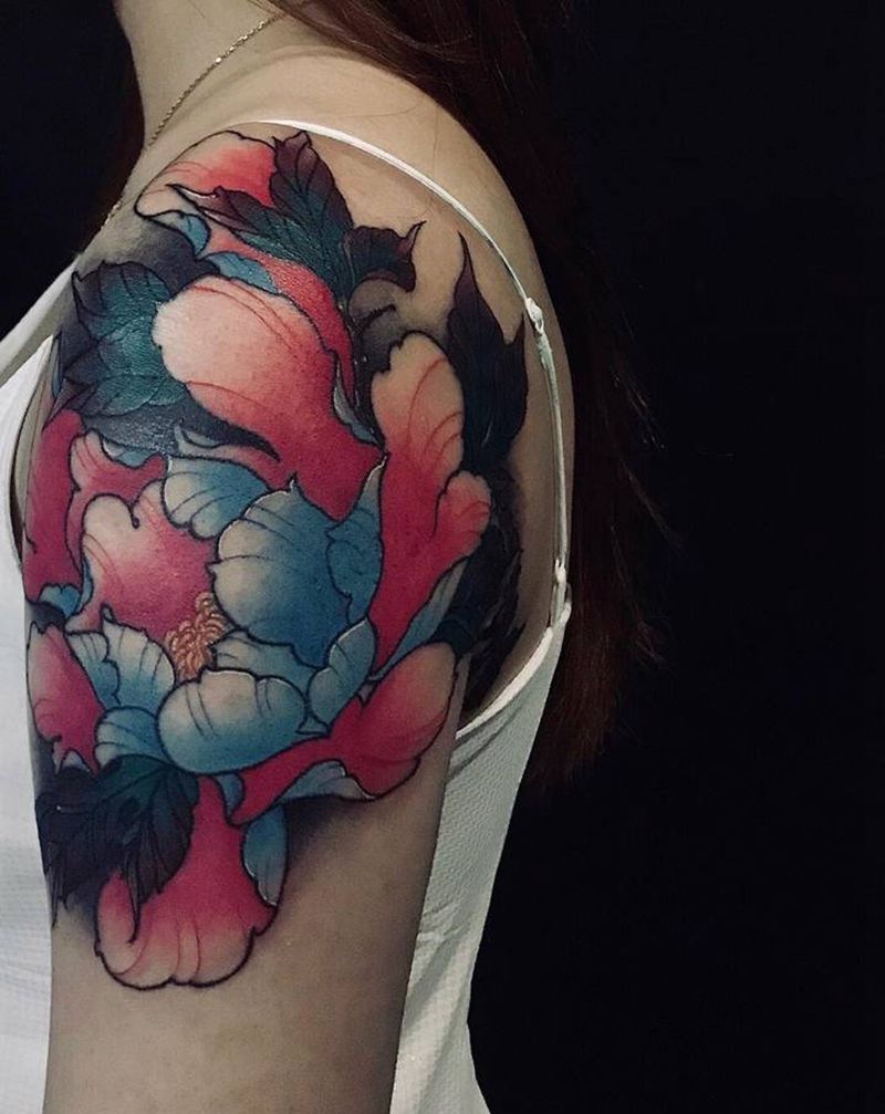 牡丹纹身图片_手臂手部新传统纹身图案