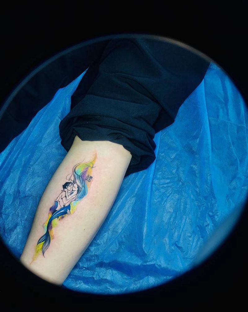 美人鱼情侣纹身纹身图片_腿部纹身图案