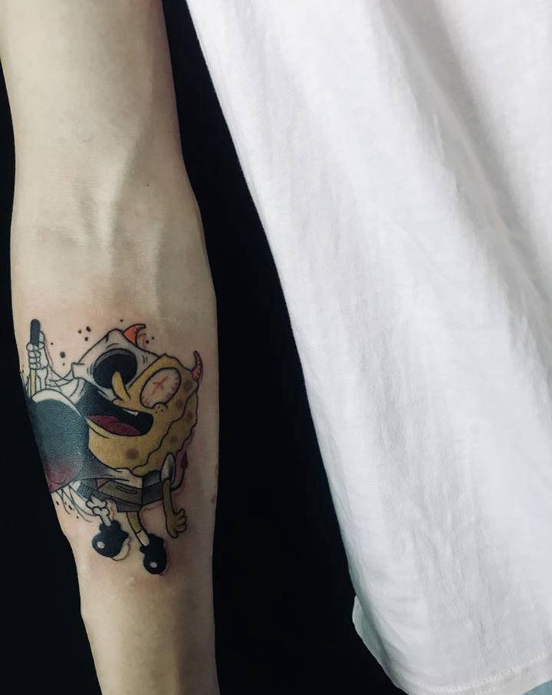 海绵宝宝纹身图片_手部纹身图案