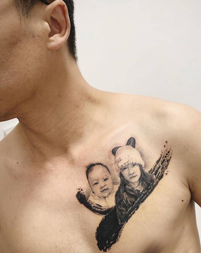 黑灰写实-遮盖纹身图片_胸部欧美写实点刺纹身图案