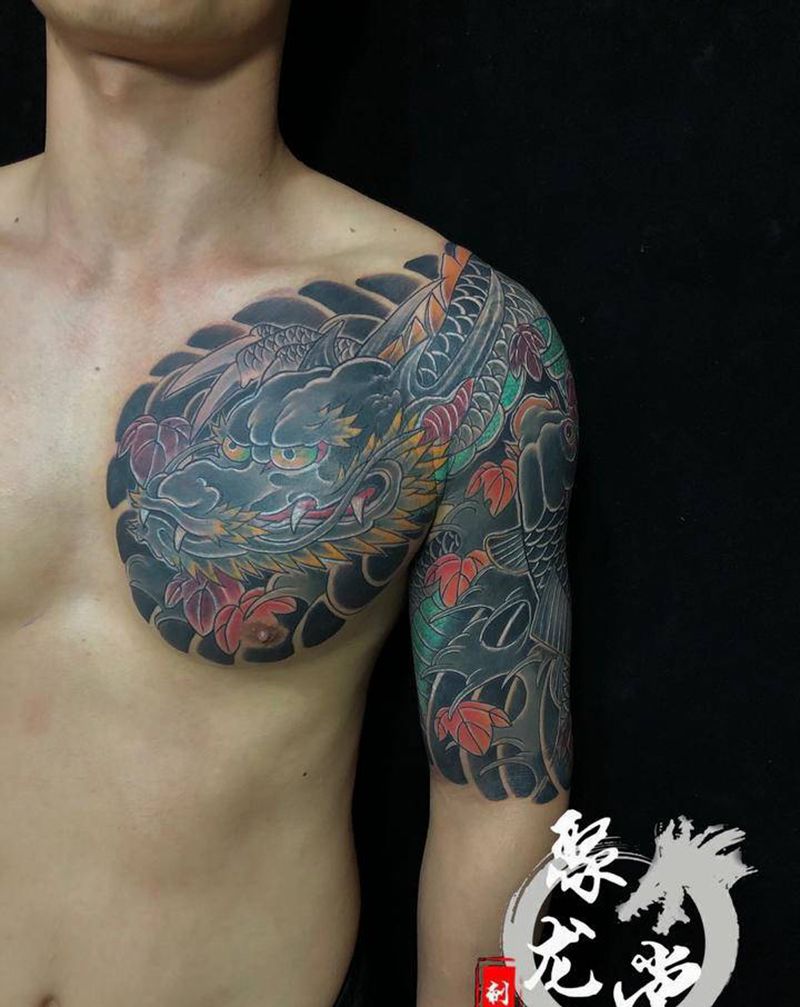 老传统半甲纹身图片_老传统纹身图案