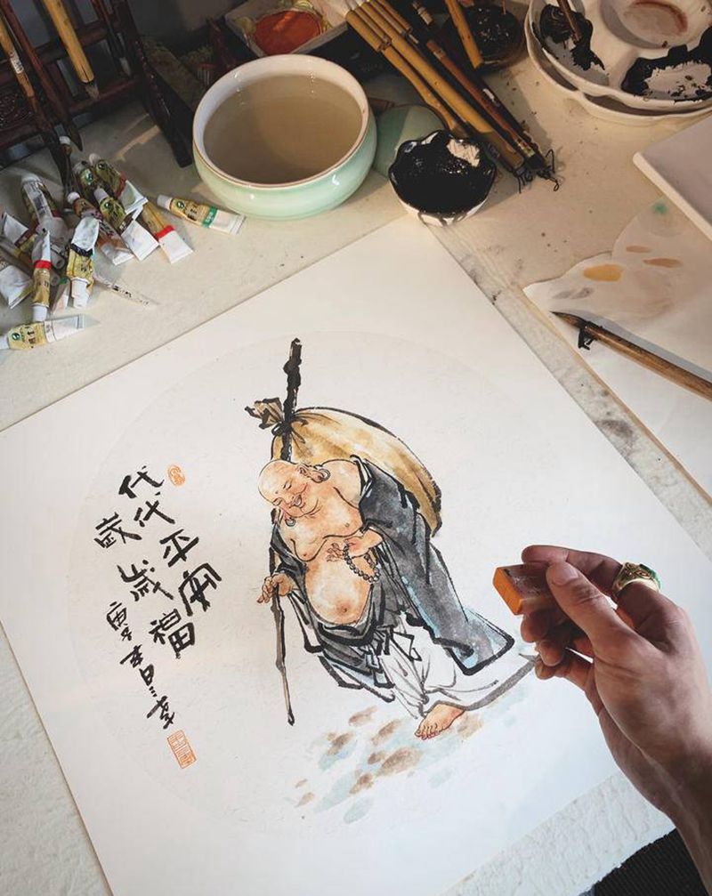 【布袋和尚·写意国画】纹身图片_写意国画纹身图案