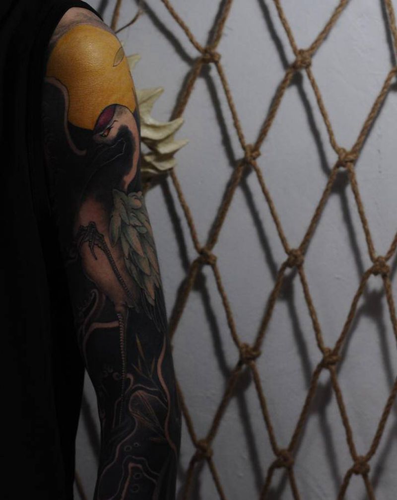 鹤⭐️纹身图片_新传统老传统纹身图案