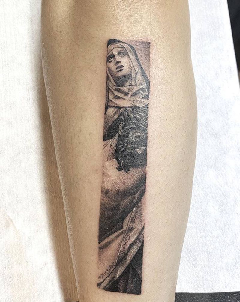 圣母玛利亚与耶稣纹身图片_手臂欧美写实纹身图案