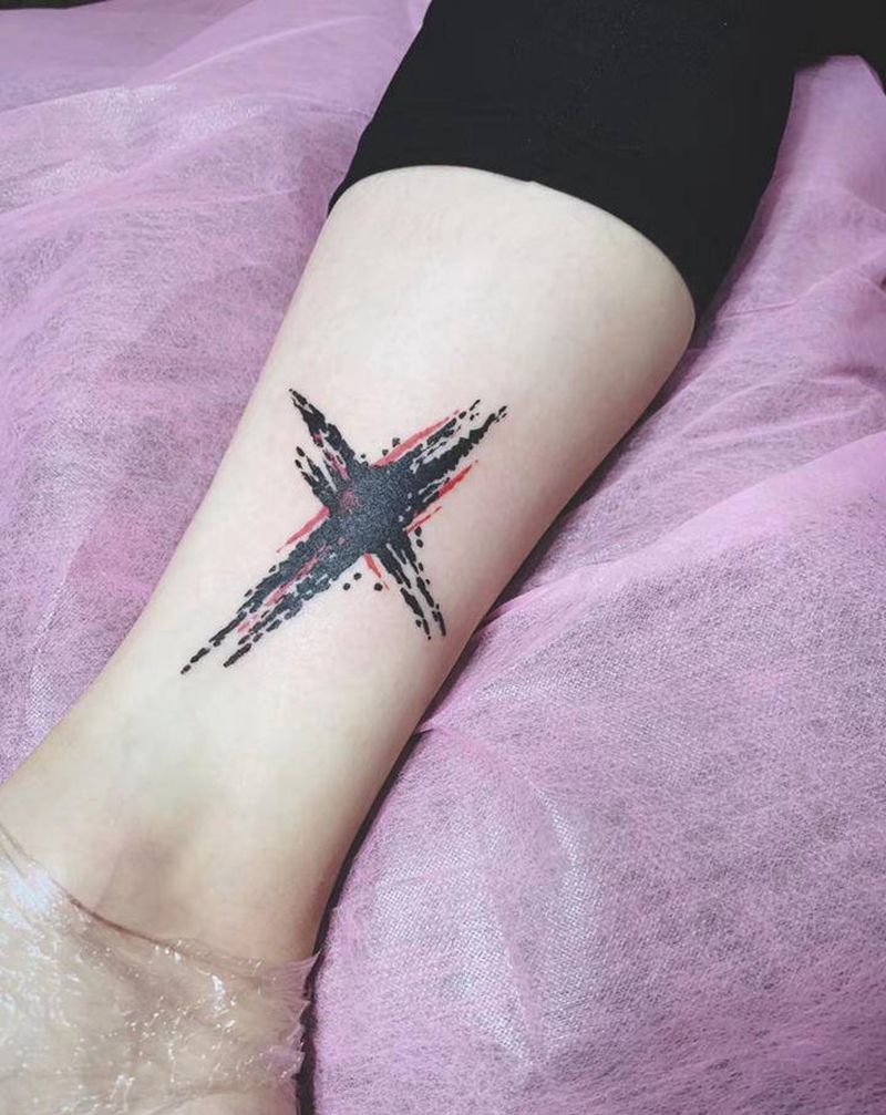 we are“X”纹身图片_脚部水墨暗黑纹身图案
