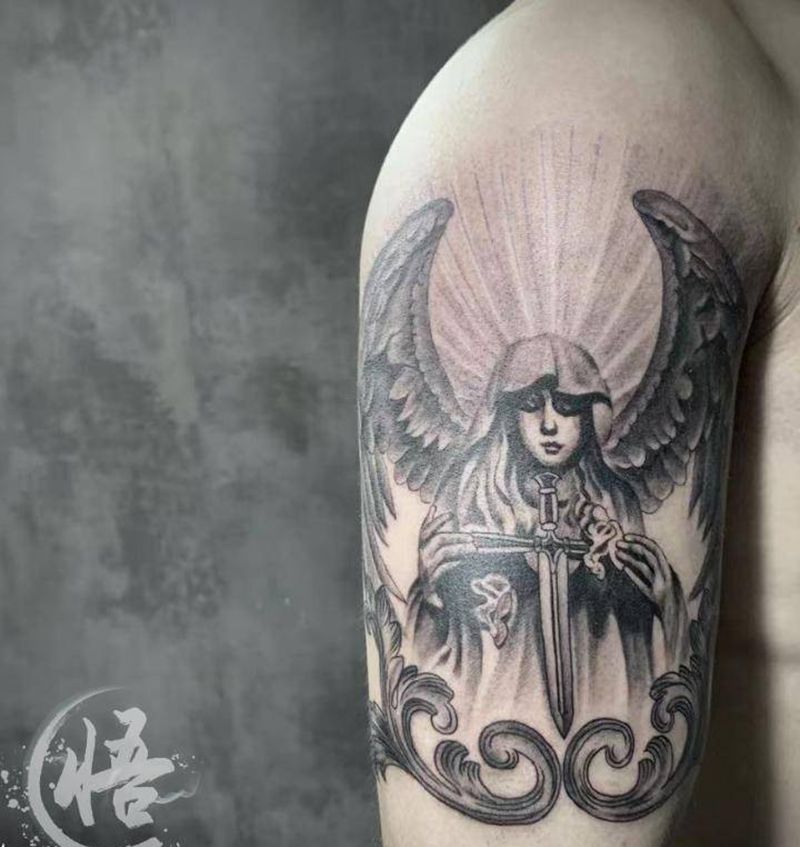 圣女纹身图片_手臂欧美写实纹身图案