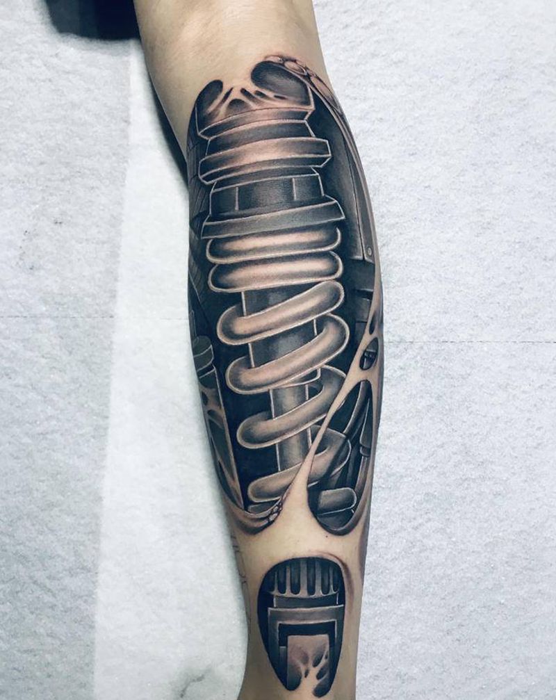 机械纹身图片_腿部欧美写实纹身图案