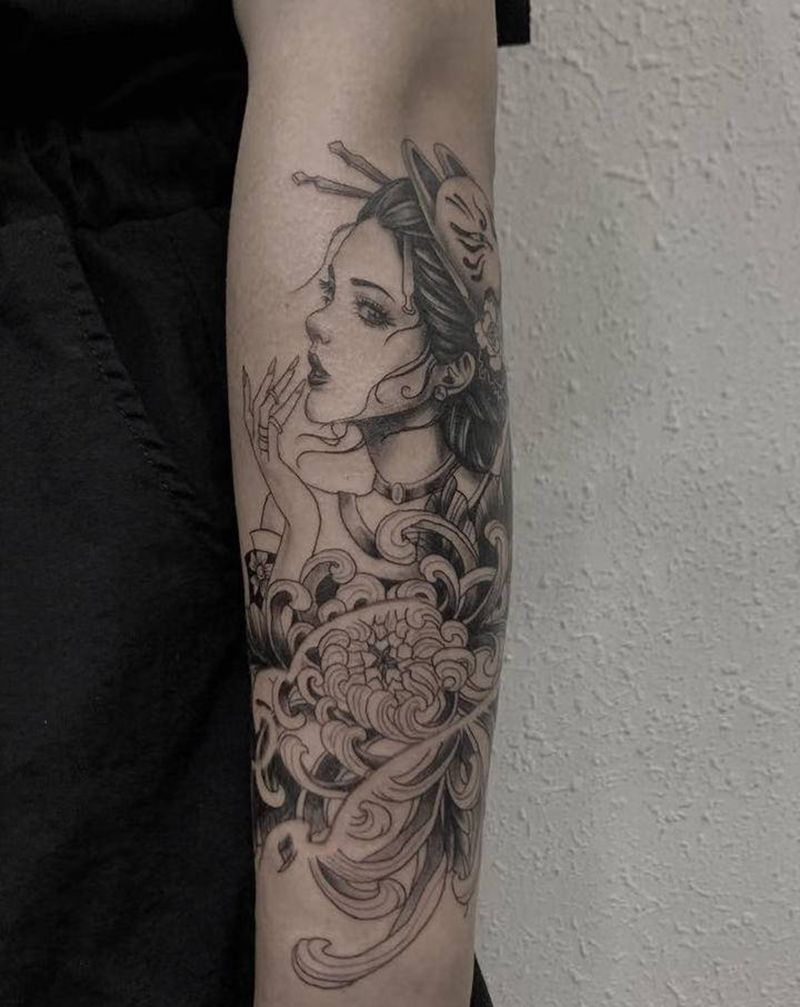 艺妓纹身图片_手臂新传统纹身图案