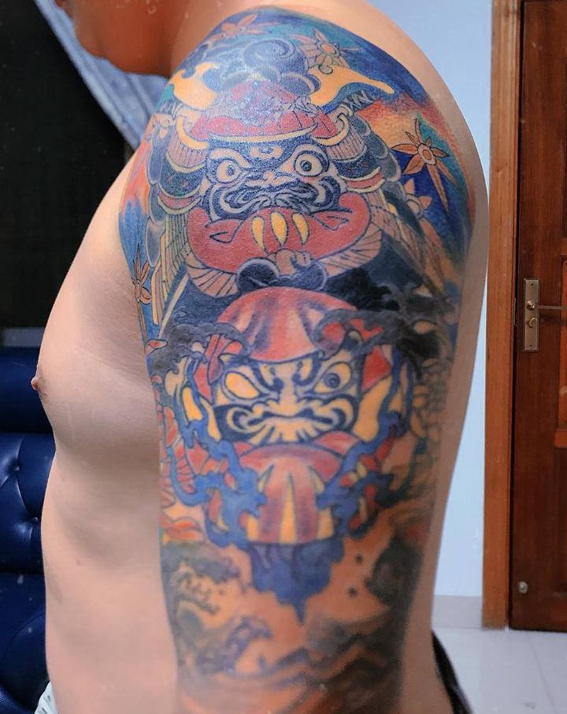 达摩蛋纹身图片_手臂水彩纹身图案