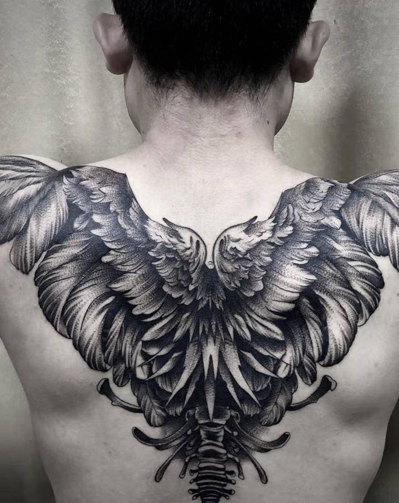 双翼TATTOOS纹身图片_肩部背部点刺翅膀纹身图案