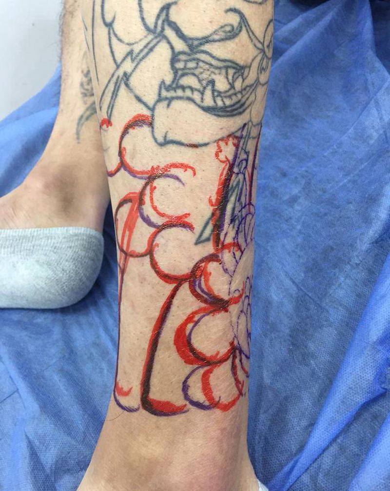 包小腿老传统修改纹身图片_脚部老传统纹身图案