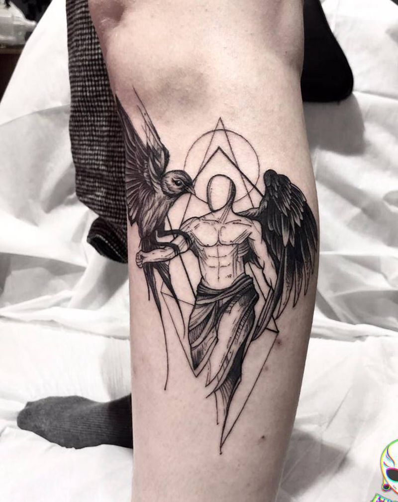 天使纹身图片_素描纹身图案