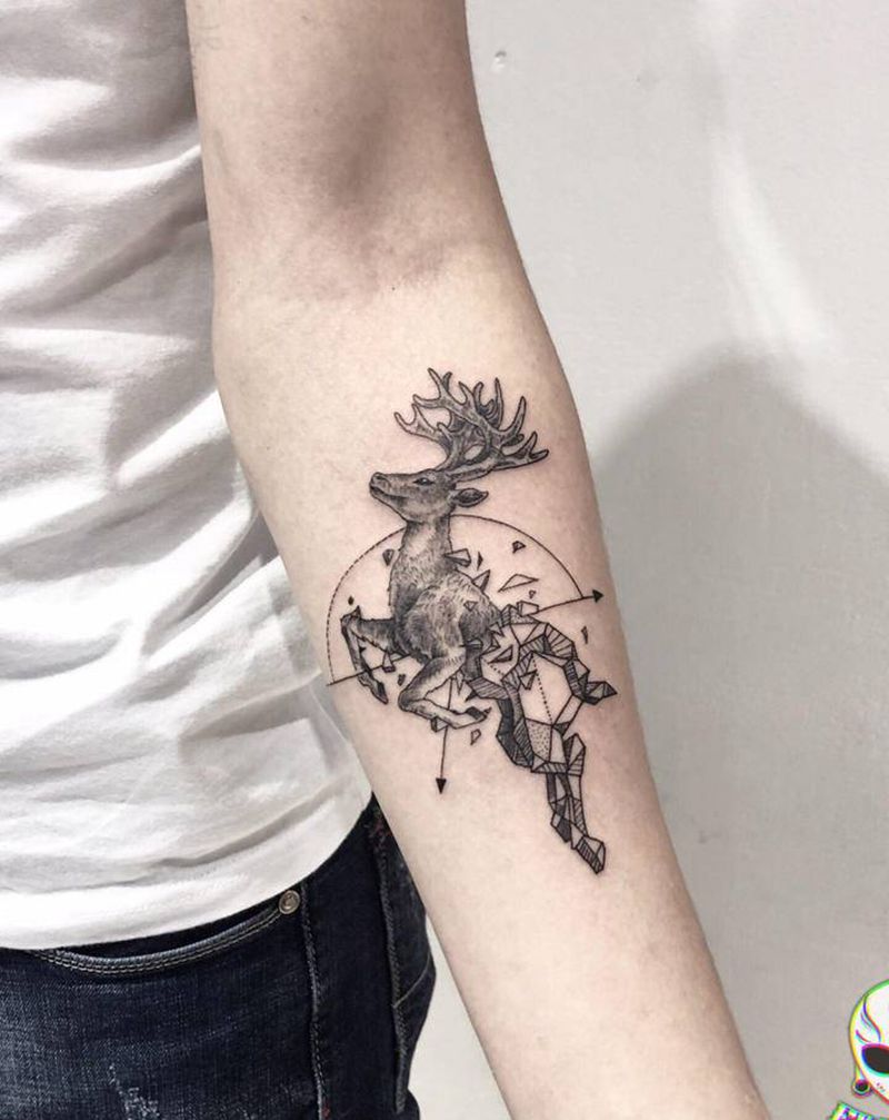 几何鹿纹身图片_几何纹身图案