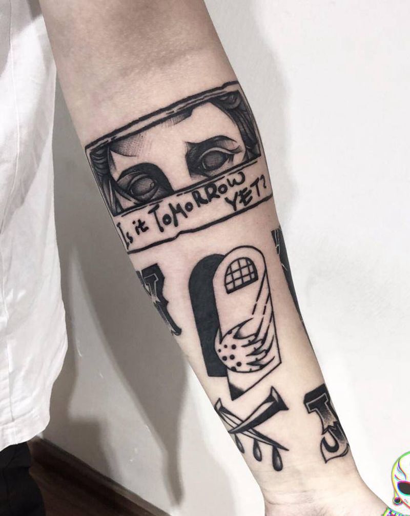 包小臂 一次七个图纹身图片_手臂暗黑纹身图案