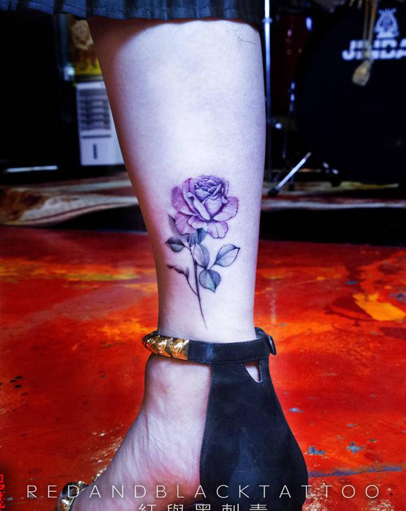 玫瑰花纹身图片_腿部脚部New School纹身图案