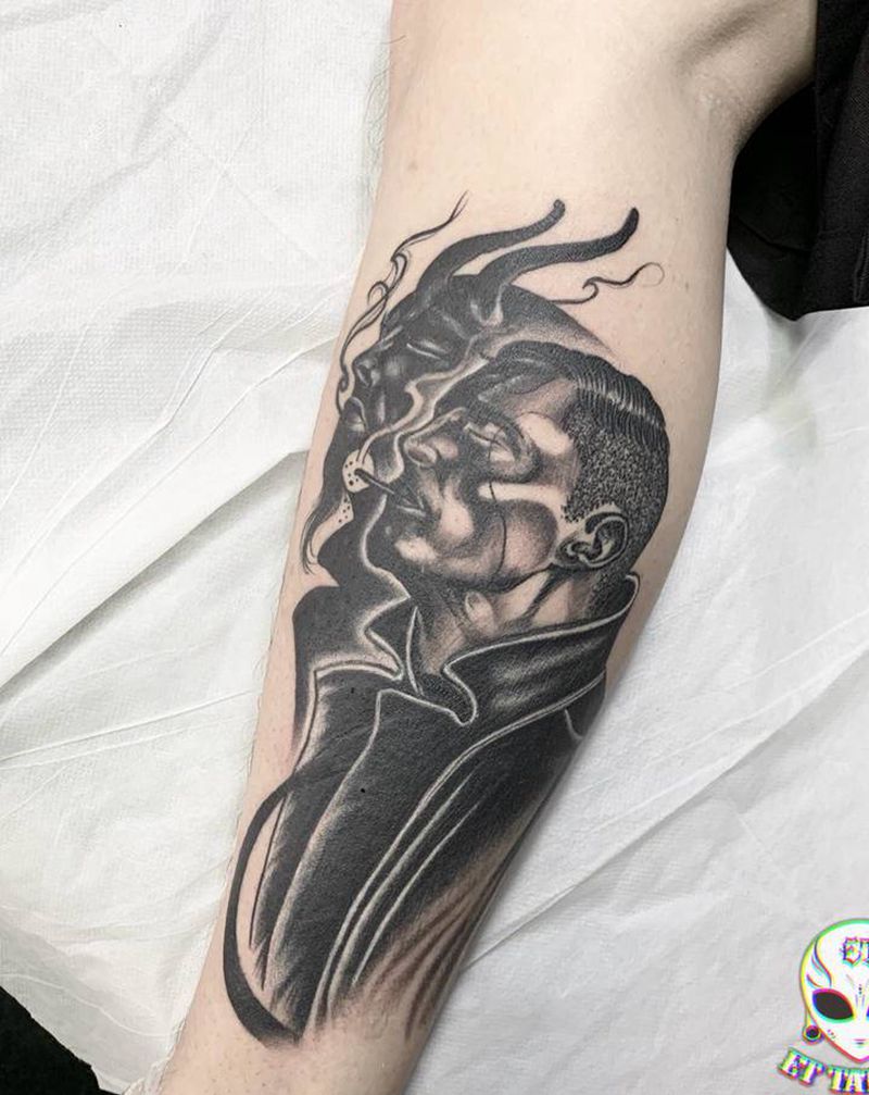 遮盖纹身图片_腿部欧美写实纹身图案