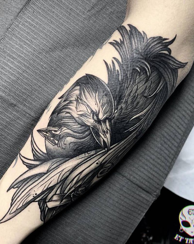 暗黑乌鸦纹身图片_手臂纹身图案