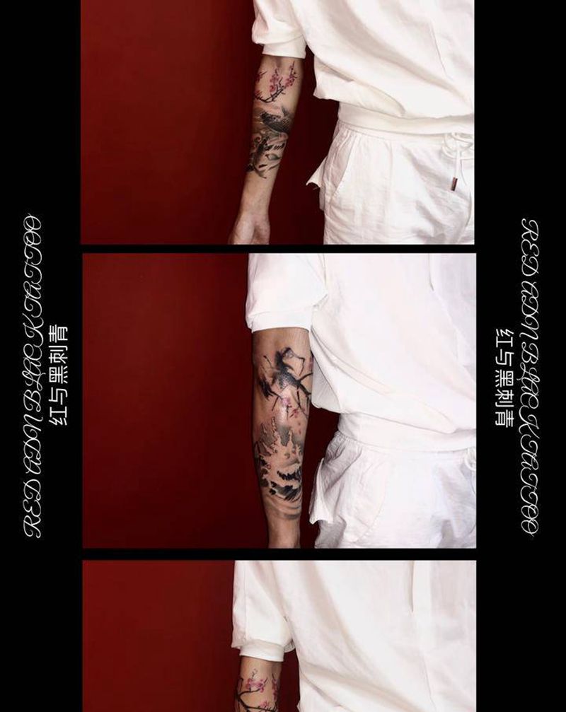 水墨风纹身图片_手臂新传统纹身图案