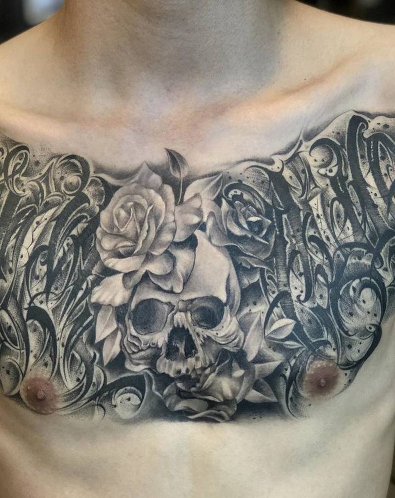 字體/骷髏/花胸纹身图片_胸部纹身图案