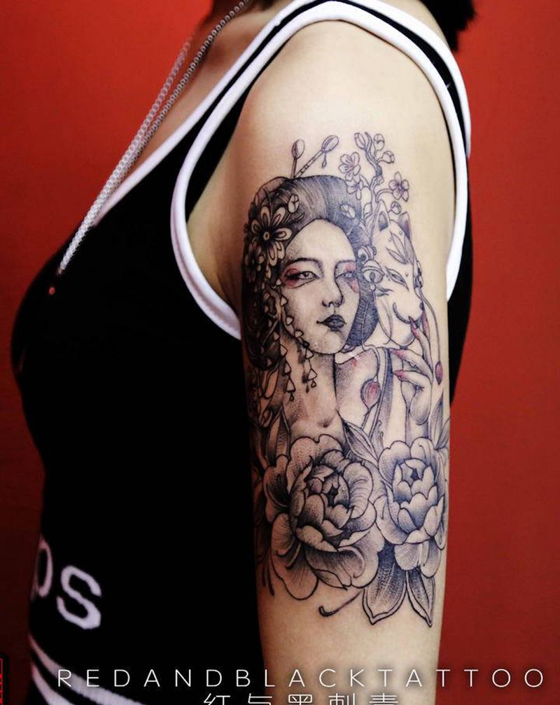 艺妓纹身图片_手臂新传统纹身图案