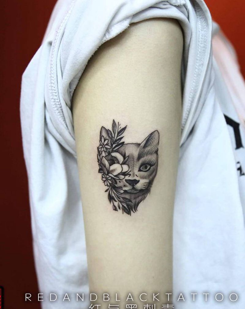 喵纹身图片_手臂New School纹身图案