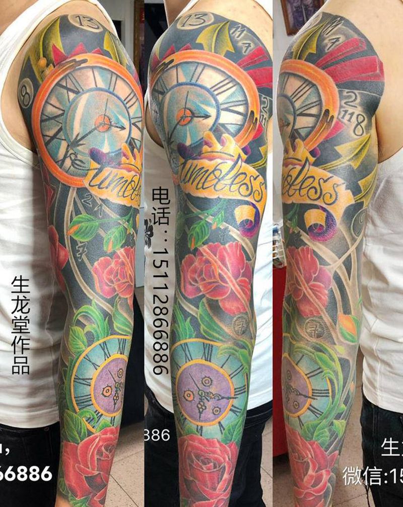 花臂纹身图片_手臂新传统纹身图案