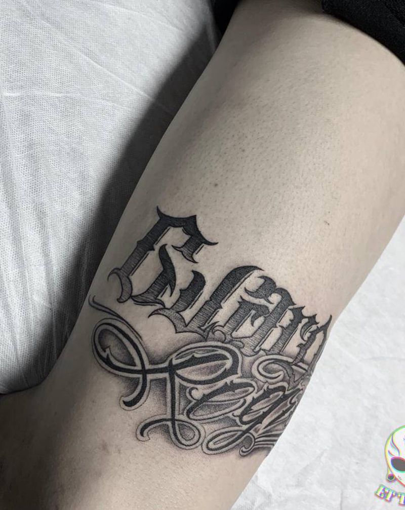 原创花体纹身图片_腿部花体字纹身图案