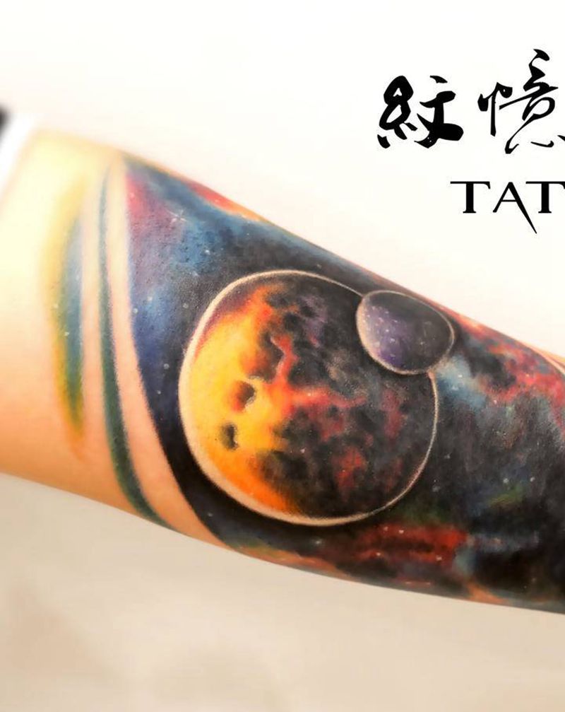 星空遮盖旧图纹身图片_手臂纹身图案