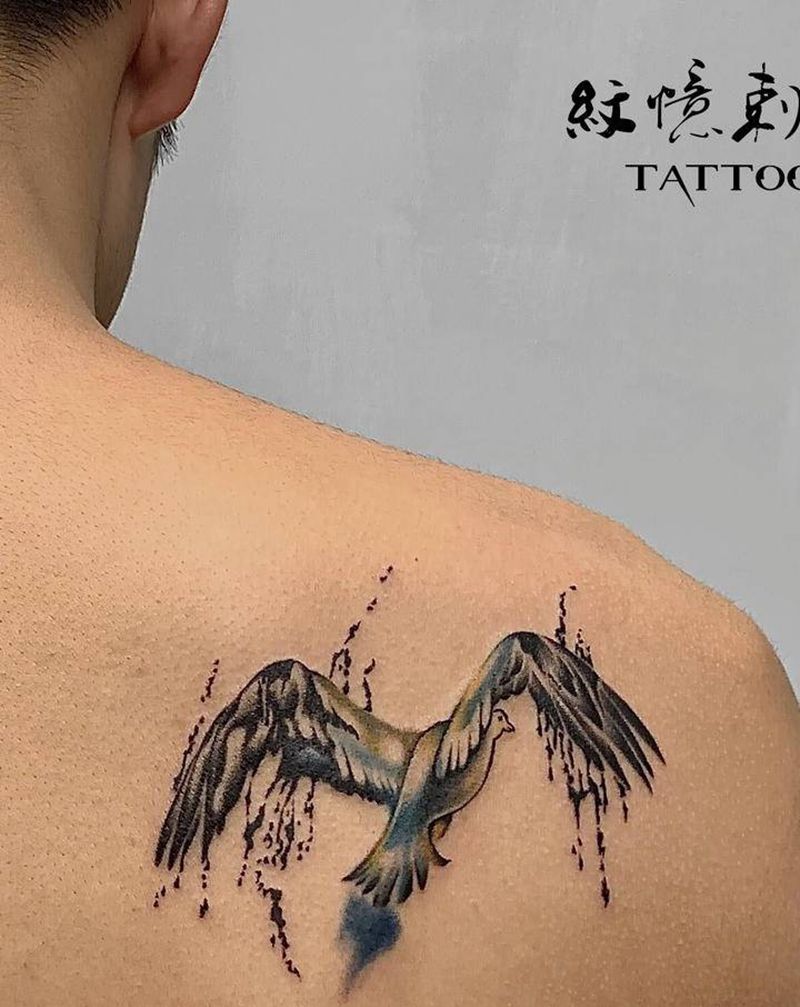 海鸥纹身图片_背部纹身图案