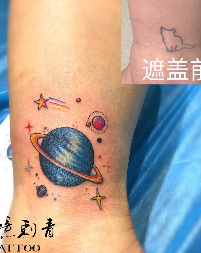 旧图遮盖纹身图片_脚部Old School纹身图案