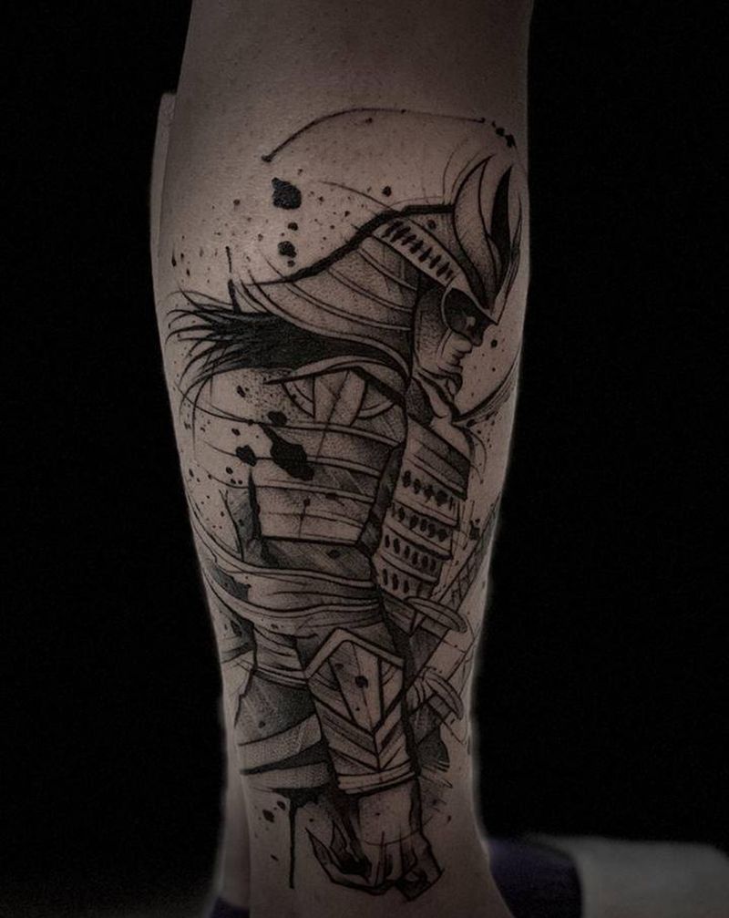 武士纹身图片_腿部纹身图案