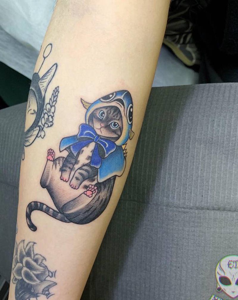 小猫咪纹身图片_手部手臂纹身图案