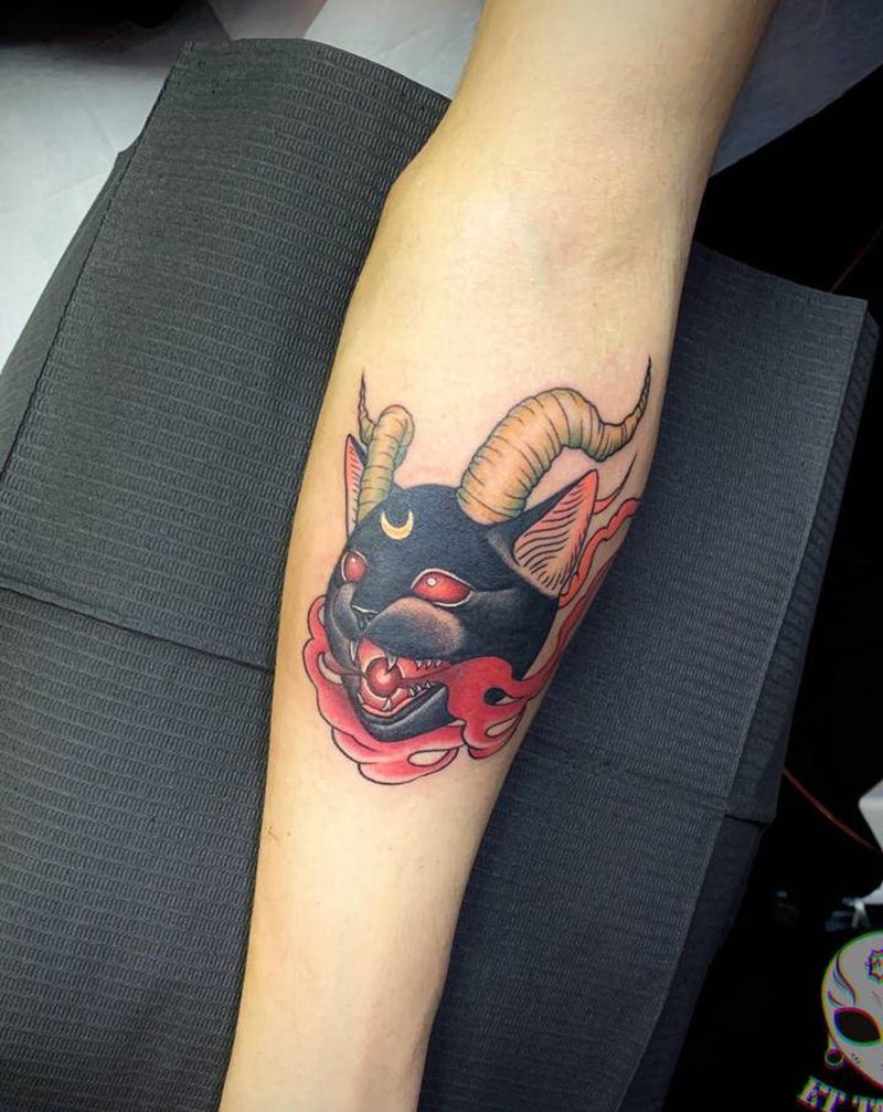 暗黑小猫纹身图片_手臂手部暗黑纹身图案