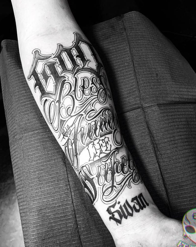 手臂花体纹身图片_手部手臂花体字纹身图案