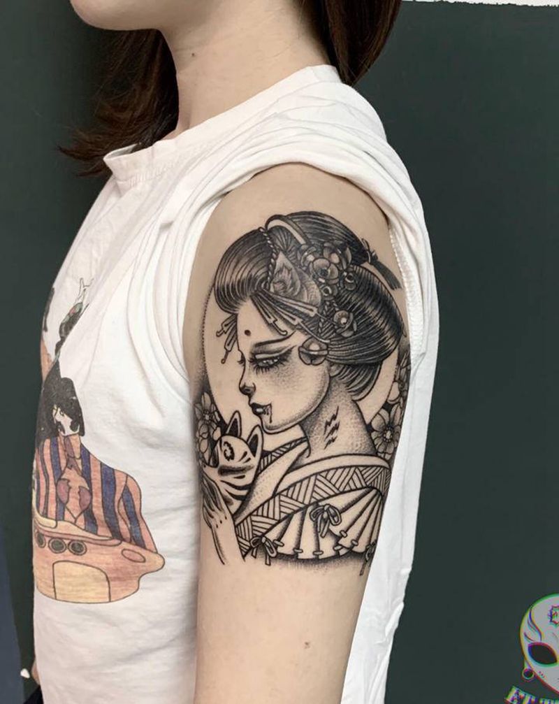 日式艺妓纹身图片_手部手臂纹身图案