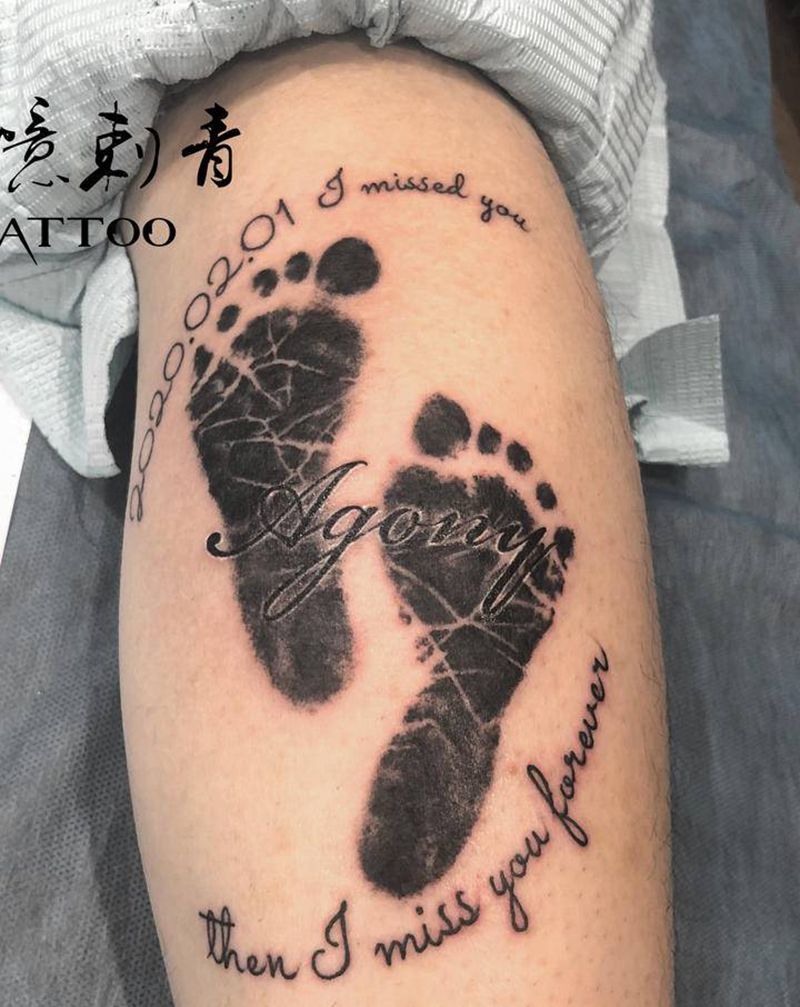 脚印纹身图片_腿部纹身图案