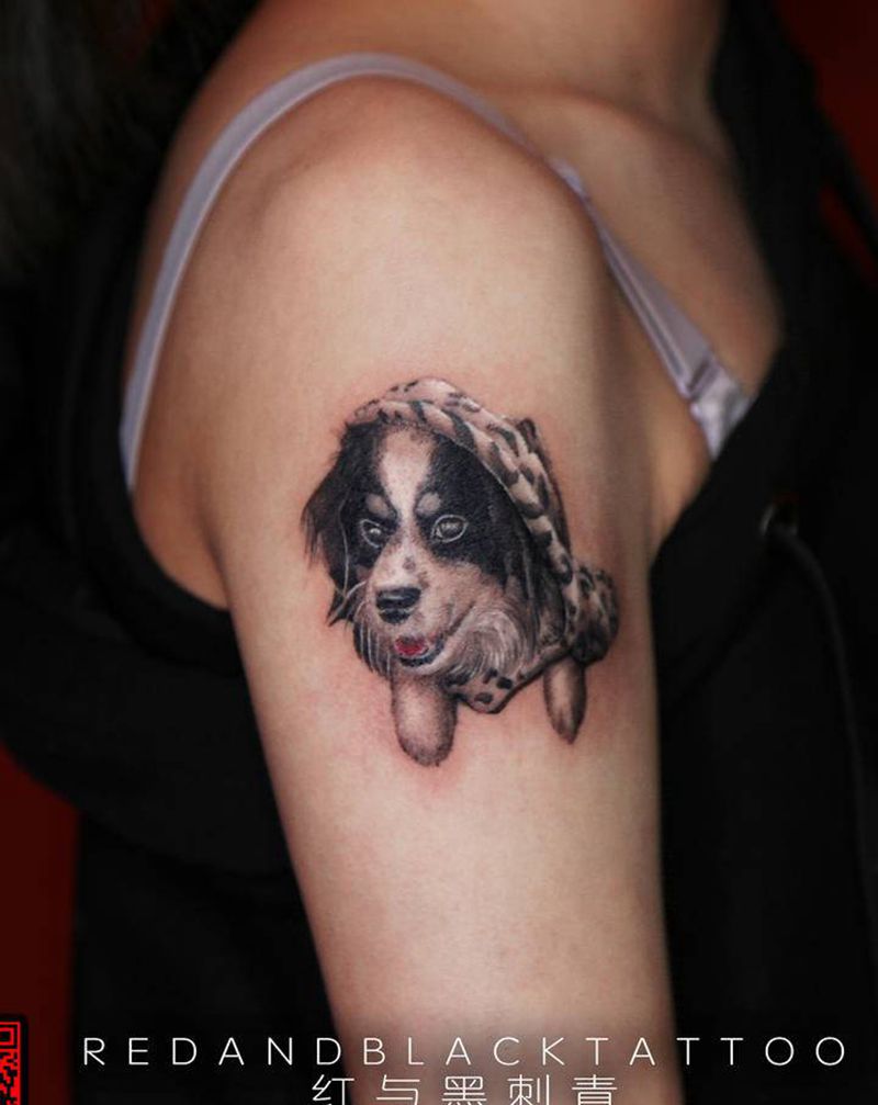 宠物纹身图片_手部手臂欧美写实纹身图案