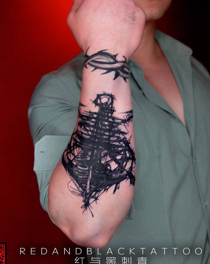 船锚⚓️纹身图片_手臂手部欧美写实纹身图案