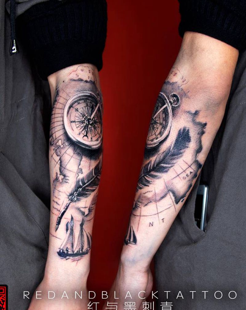 时钟纹身图片_手臂手部欧美写实纹身图案
