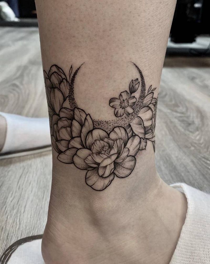 素花纹身图片_腿部纹身图案