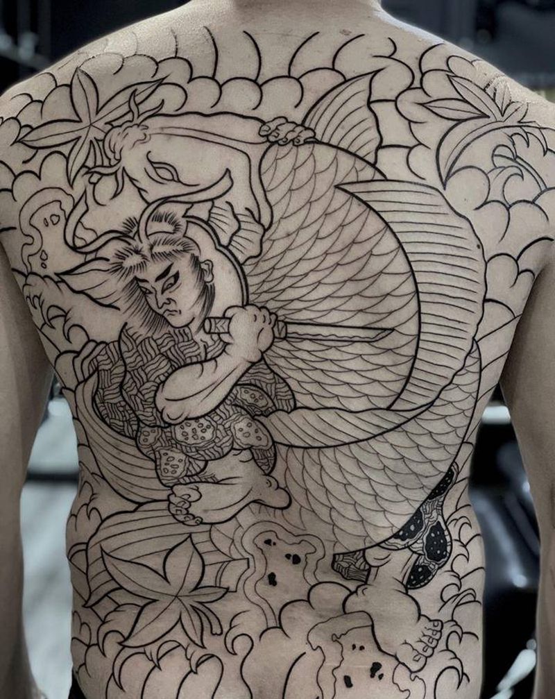 线 /未完待续纹身图片_背部老传统纹身图案