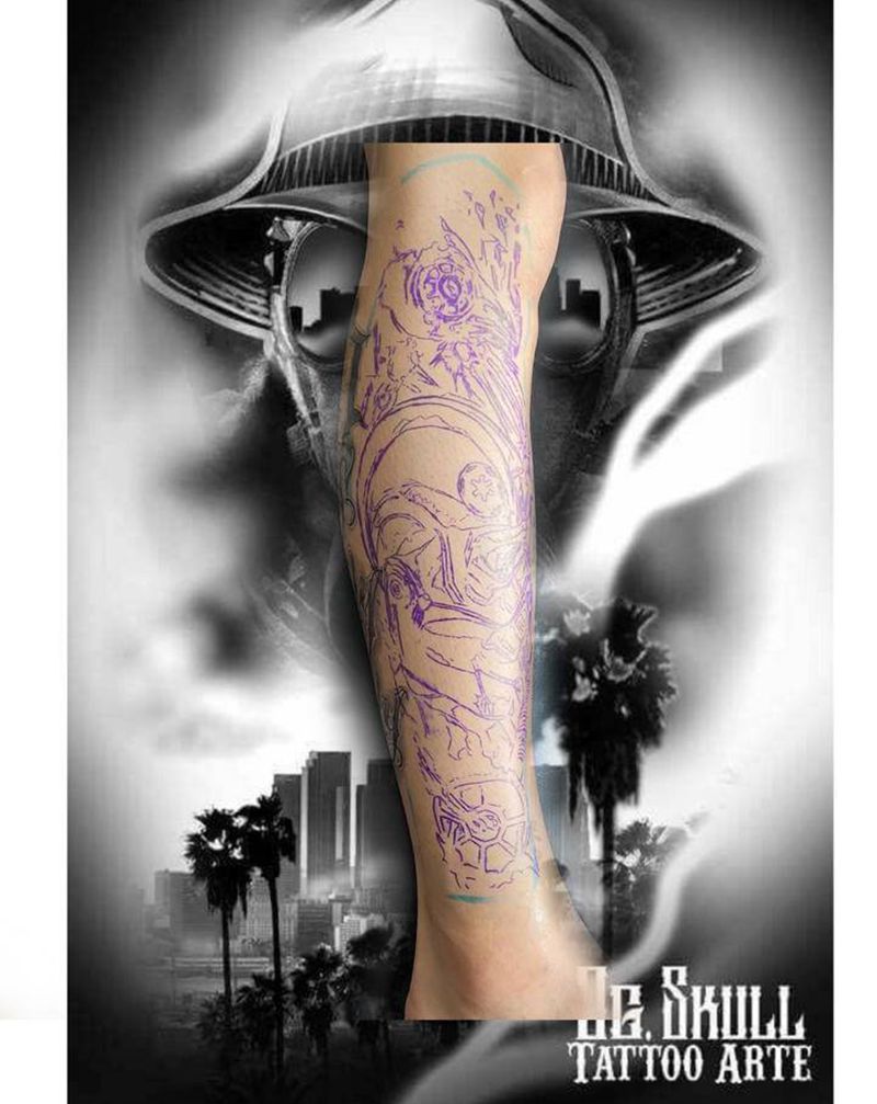 彩色写实纹身图片_腿部纹身图案