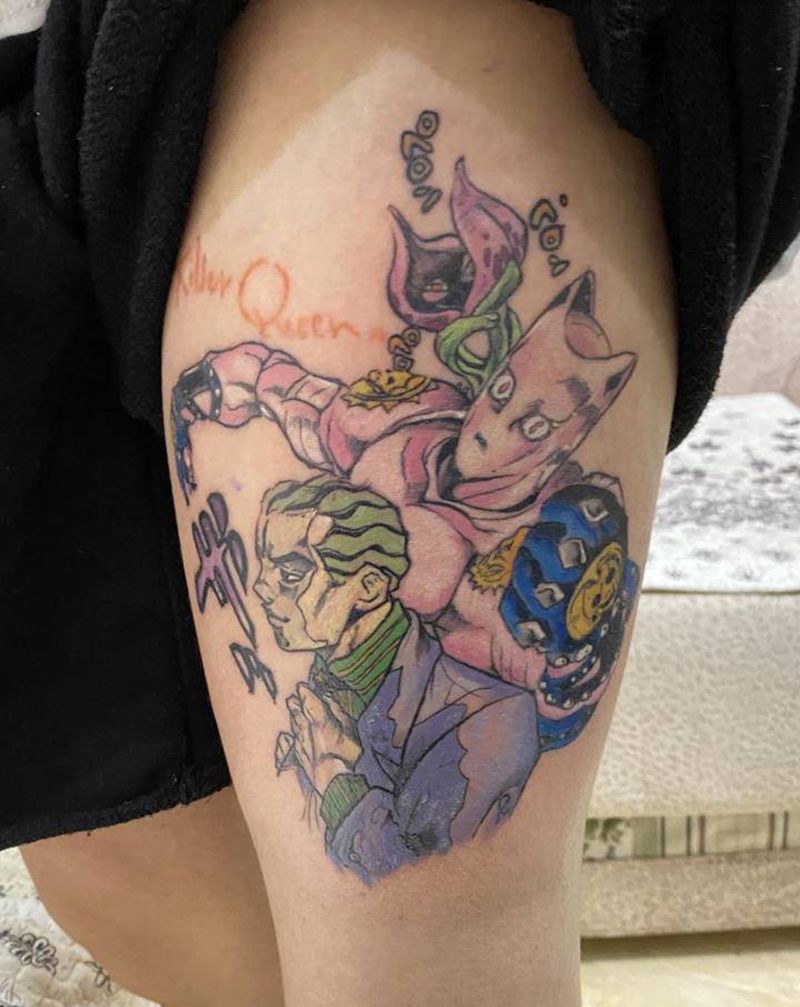 吉良吉影纹身图片_腿部纹身图案