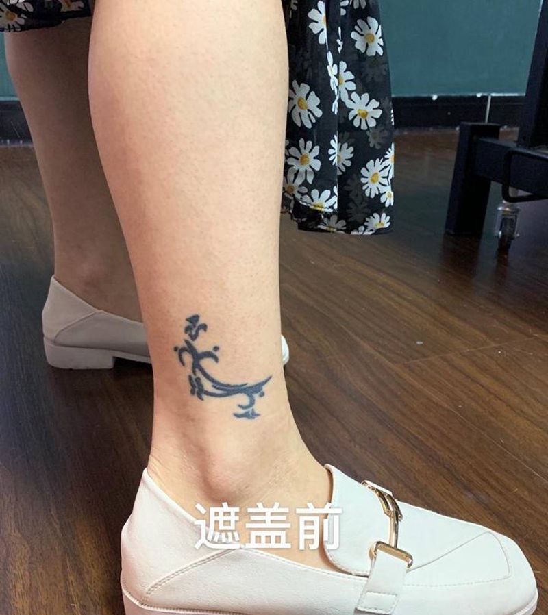 燕子遮盖一则纹身图片_脚部腿部纹身图案